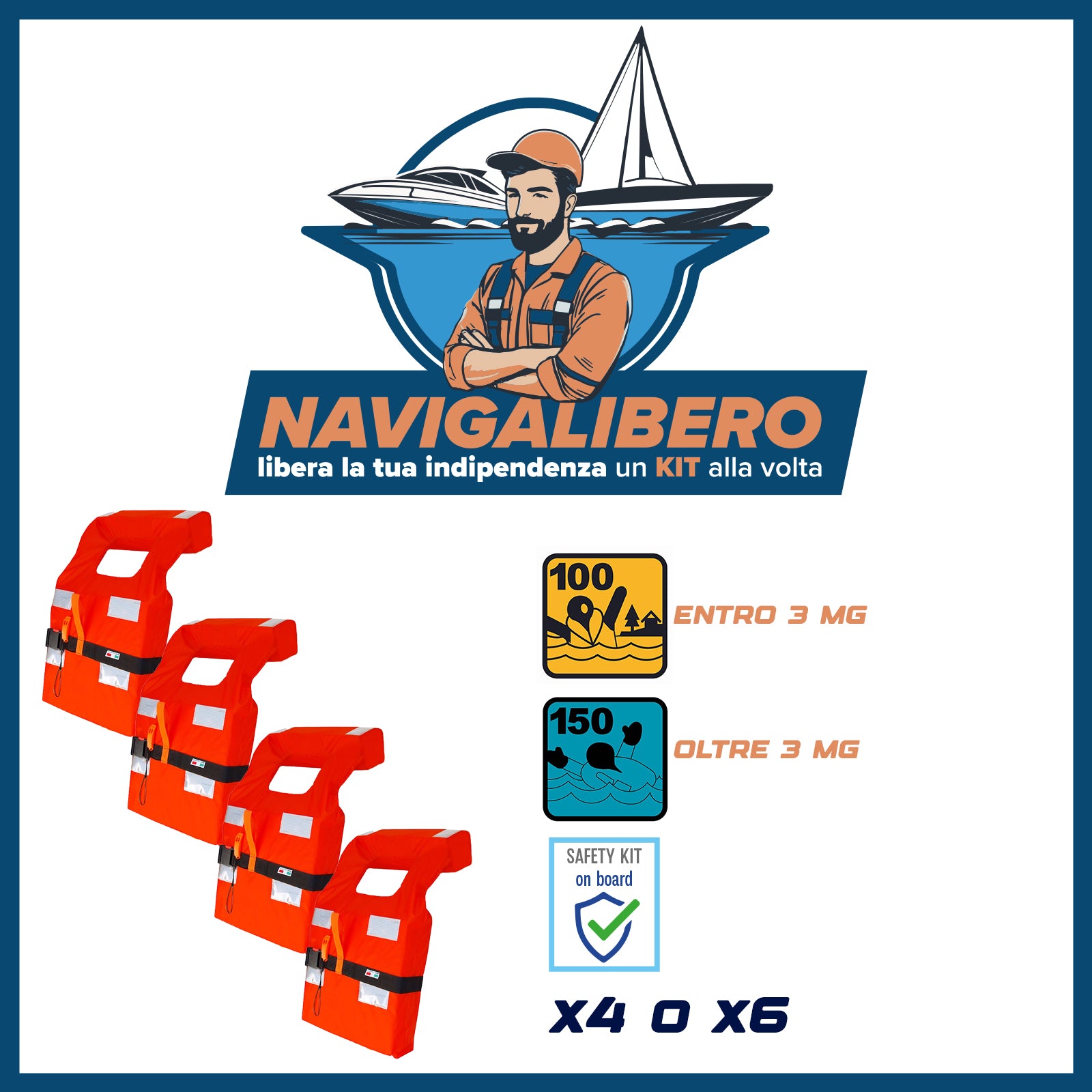 Kit Giubbotti Salvagente Omologati - Giubbini per barca 100N / 150n Solas, MED